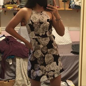 floral black and white thick party dress